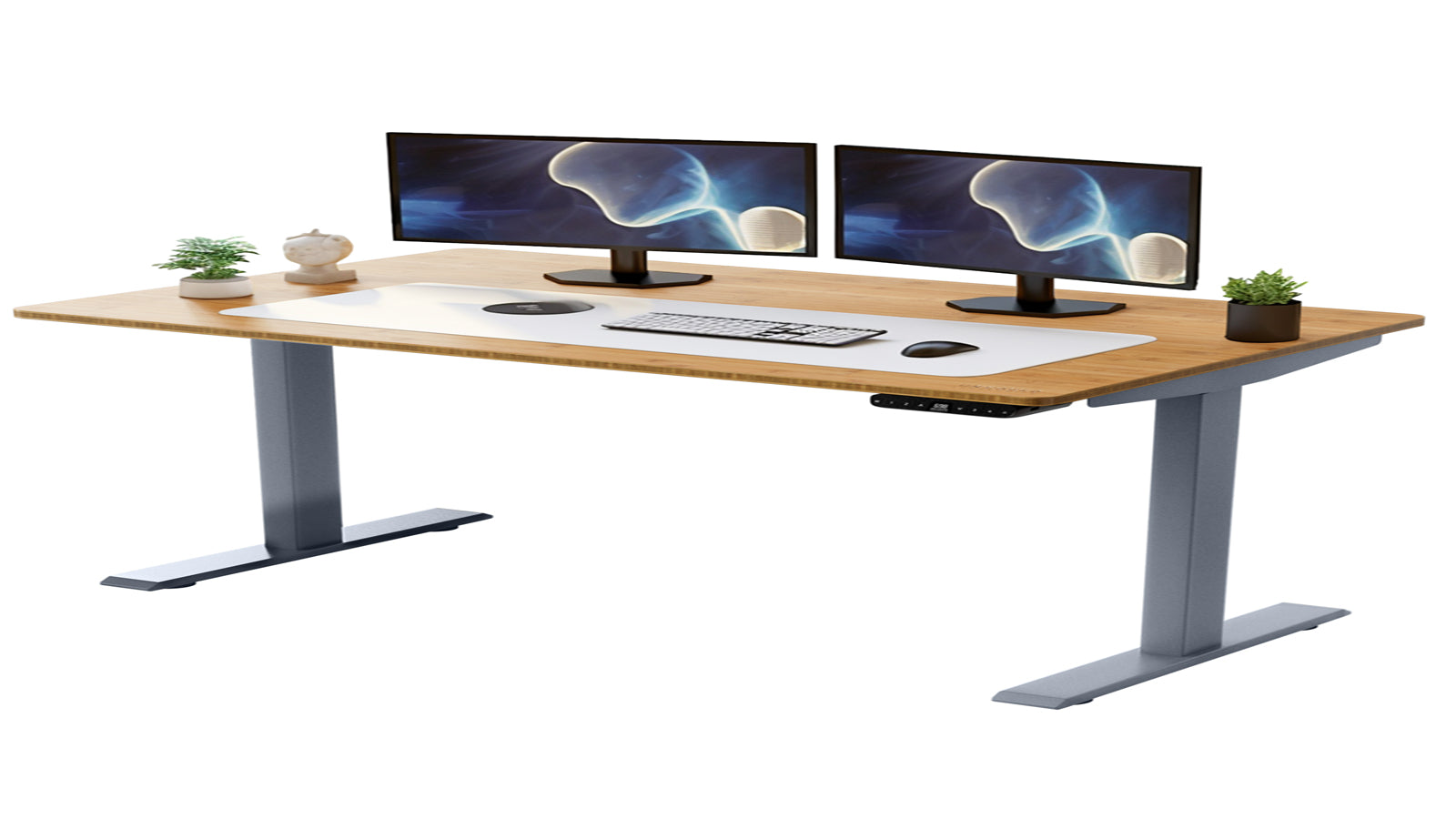 Uncaged Ergonomics Rise Up Electric Standing Desk Gray - 60x30" Natural Bamboo - 23.6 - 49.2" Height Range