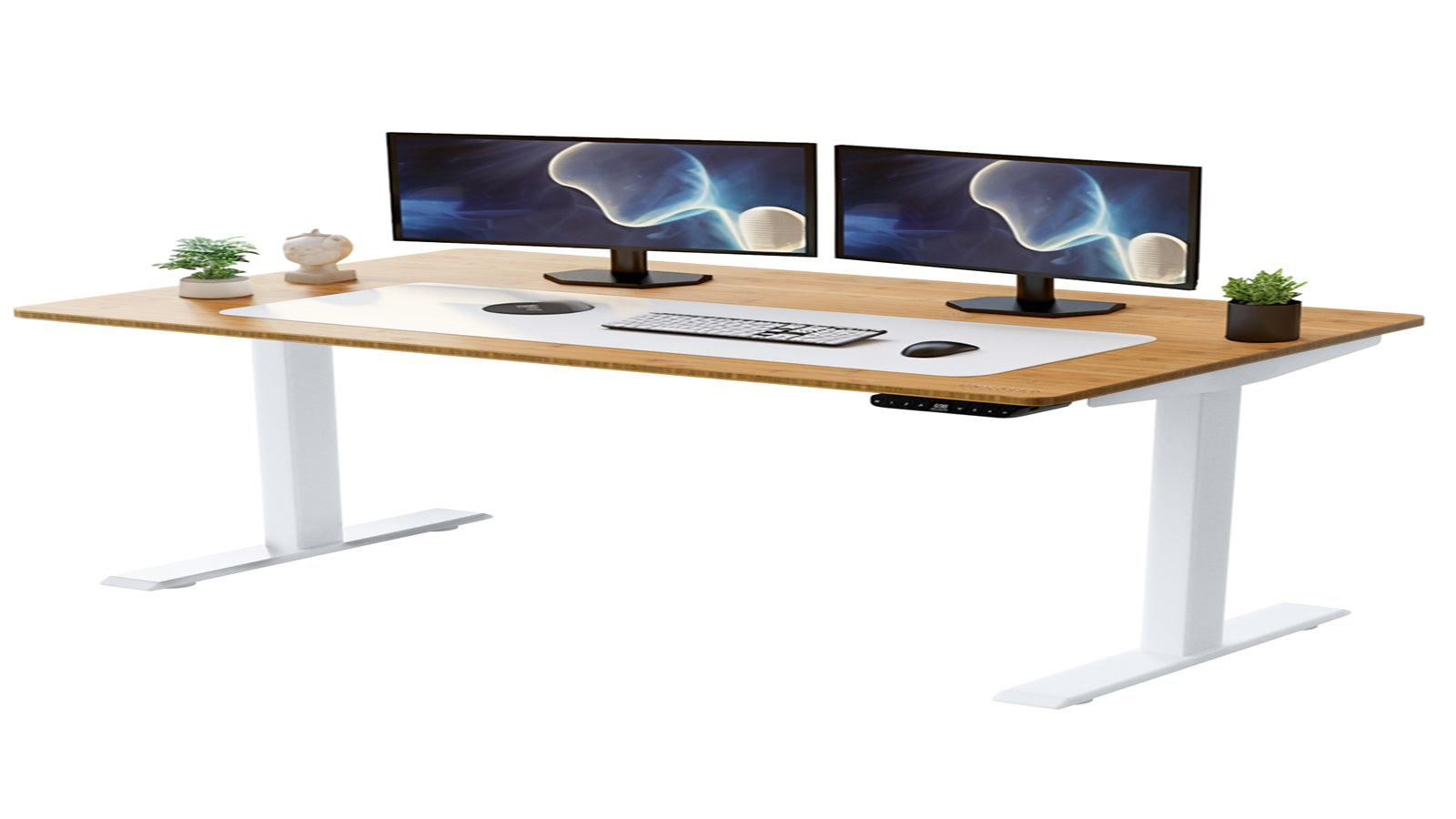 Uncaged Ergonomics Rise Up Electric Standing Desk White - 48x30" Natural Bamboo - 23.6 - 49.2" Height Range