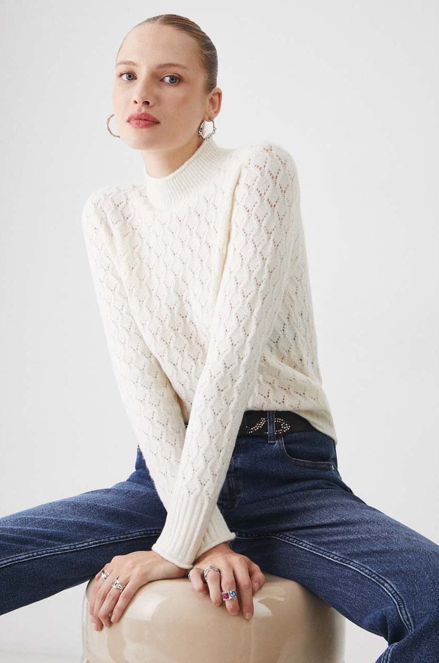 Pulover Medicine za žene, boja: bež, topli, s poludolčevitom