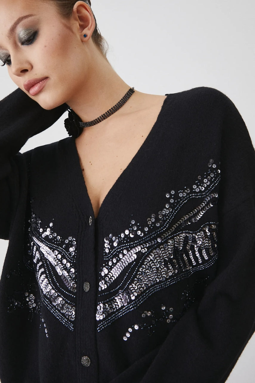 Kardigan s primjesom vune Medicine za žene, boja: crna, topli