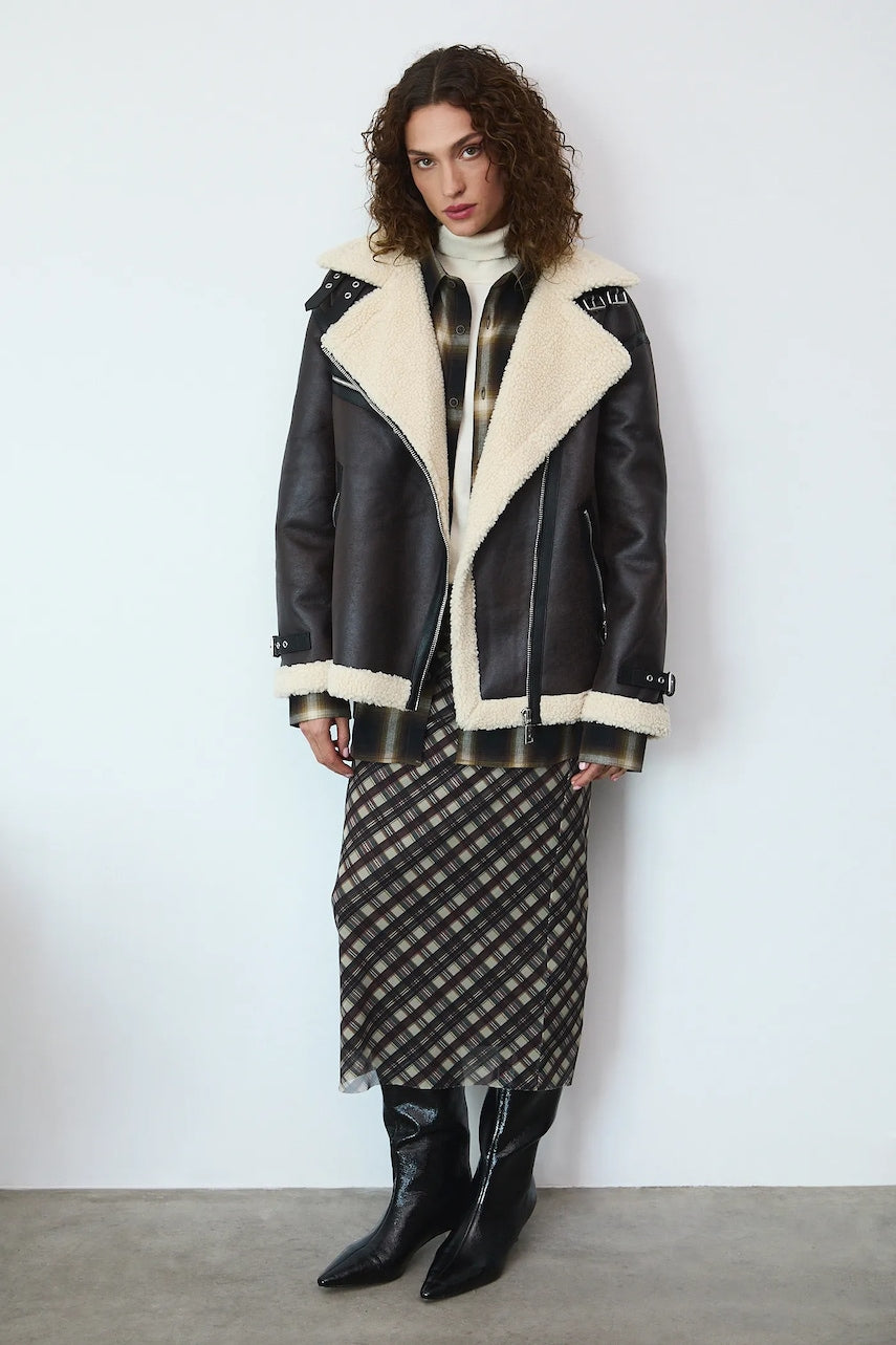 Biker jakna Medicine boja: smeđa, za prijelazno razdoblje, oversize