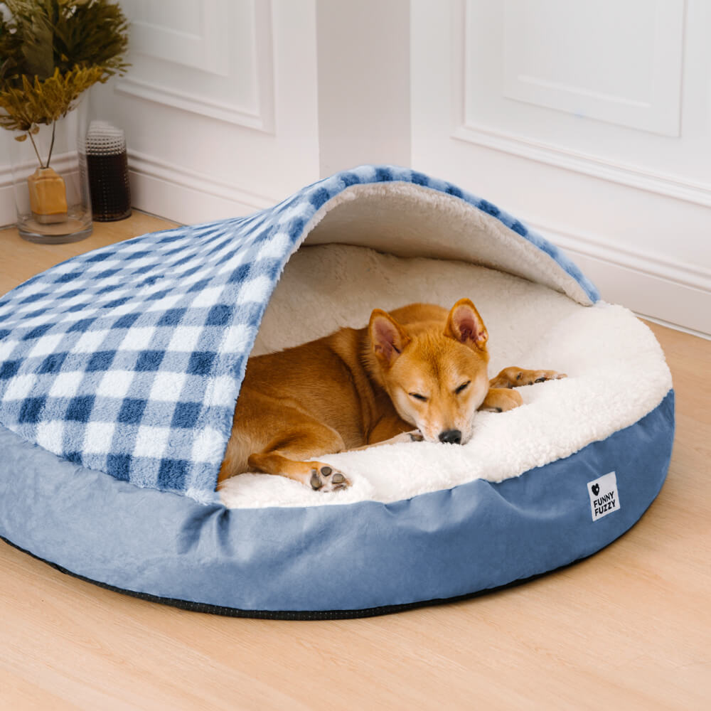 Round Canopy Dream Hideaway Dog Bed Pet Nest Bed, Blue - M