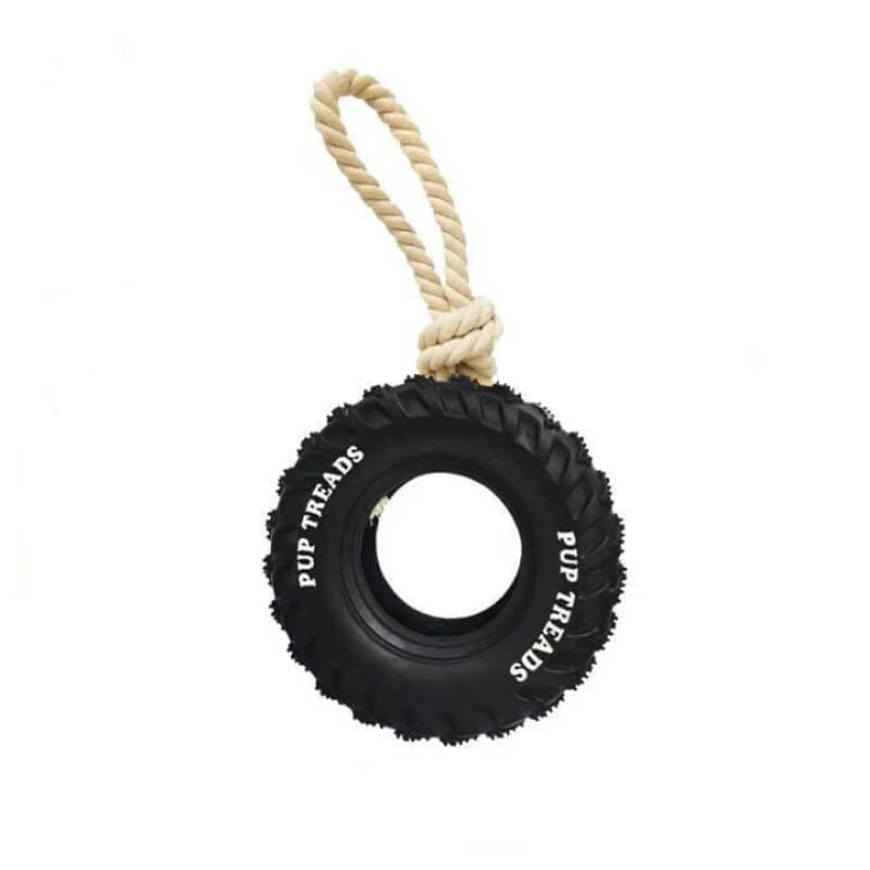 Rubber Tire Dog Interactive Toy Teething and Chewing Toy, Black