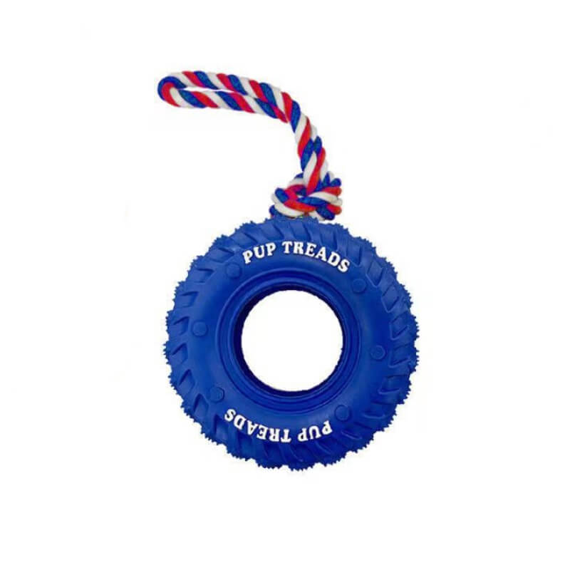 Rubber Tire Dog Interactive Toy Teething and Chewing Toy, Blue