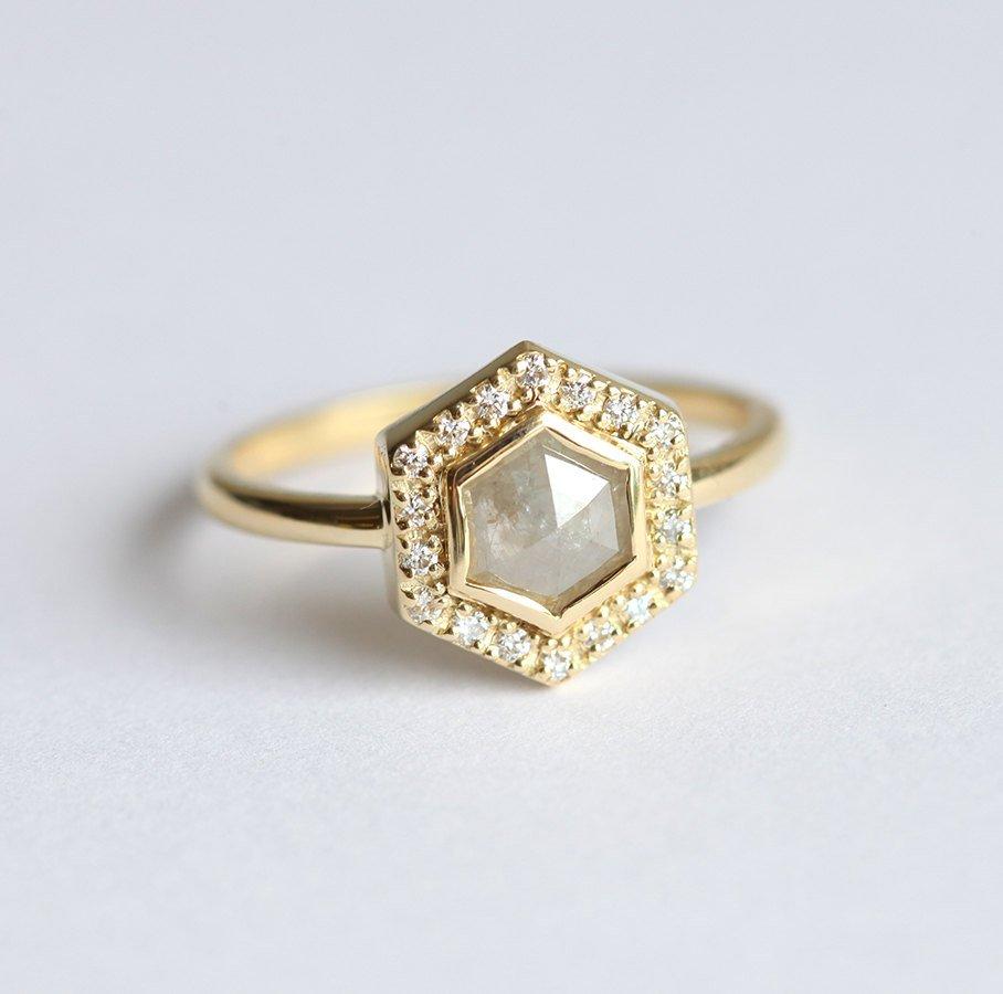 Ryan Hexagon Salt & Pepper Diamond Ring - 18k rose gold