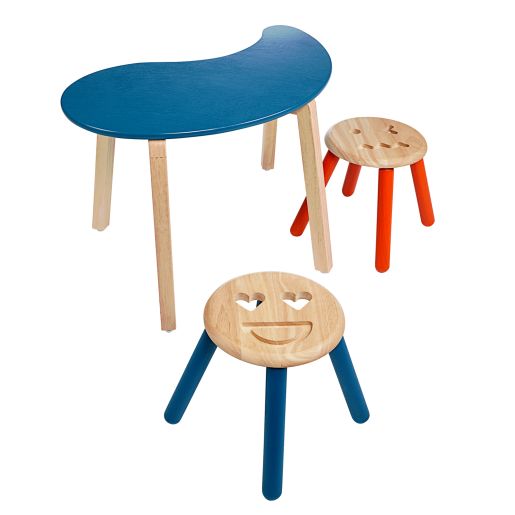 Excellerations® Sustainably Harvested Rubber Wood Yin Table with Love and Angry Emotions Stools