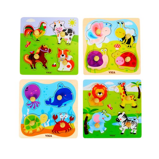 Flat Puzzle with Big Wooden Knob - Animal Set of 4