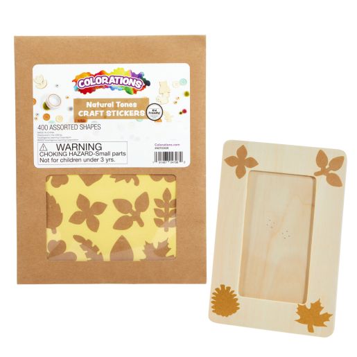 Colorations® 50 Wooden Photo Frames with 400 Natural Stickers