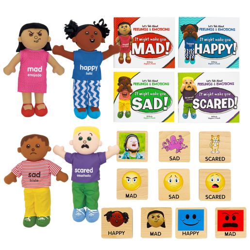 Excellerations® Emotions Books, Dolls and Blocks Kit 1 - 4 books 4 dolls 16 blocks