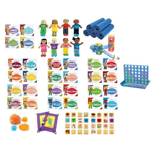Excellerations® Life Skills Spanish Complete Kit - 28 books 8 dolls 32 blocks