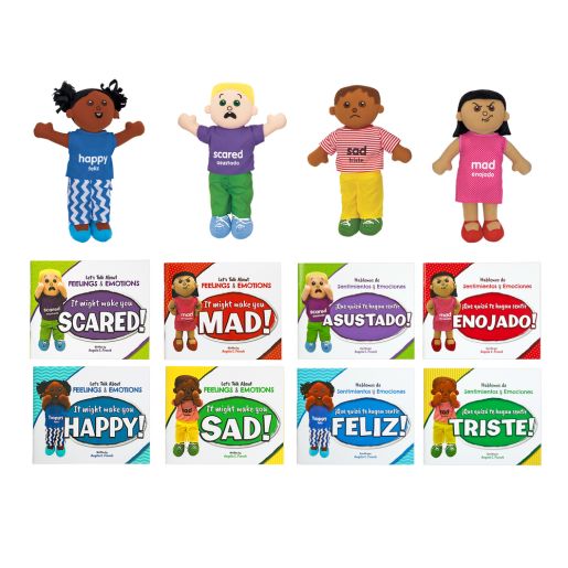 Excellerations® English & Spanish Emotions Books & Dolls Kit 1 - 8 books 4 dolls