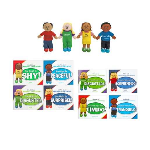 Excellerations® English & Spanish Emotions Book + Dolls Kit 2 - 8 books 4 dolls