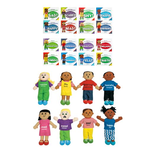 Excellerations® English & Spanish Emotions Books + Dolls Full Set - 16 books 8 dolls