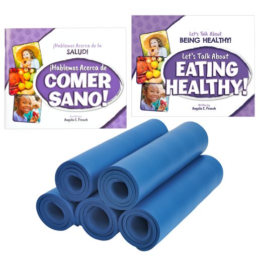 Excellerations® English & Spanish Healthy Book Set & Yoga Mats Kit - 8 books 5 mats