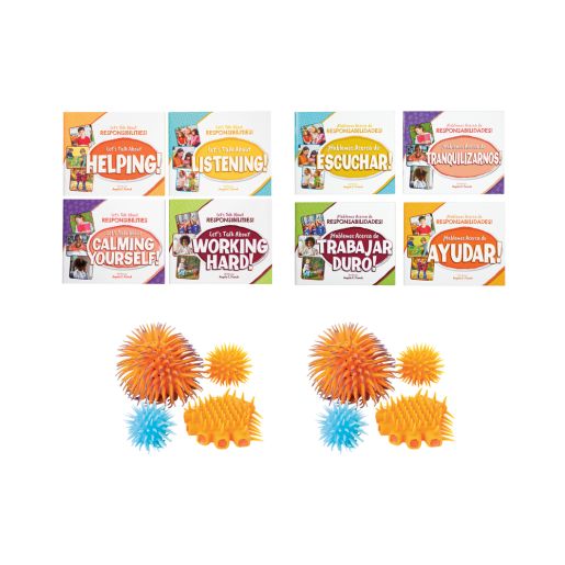 Excellerations® English & Spanish Responsibility Book Set with Fidgets - 8 books & 8 sensory toys