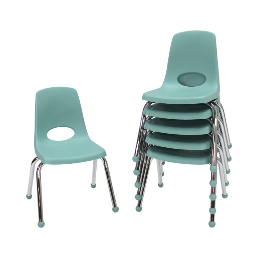 14" Stack Chair with Ball Glides, 6-Pack - Seafoam