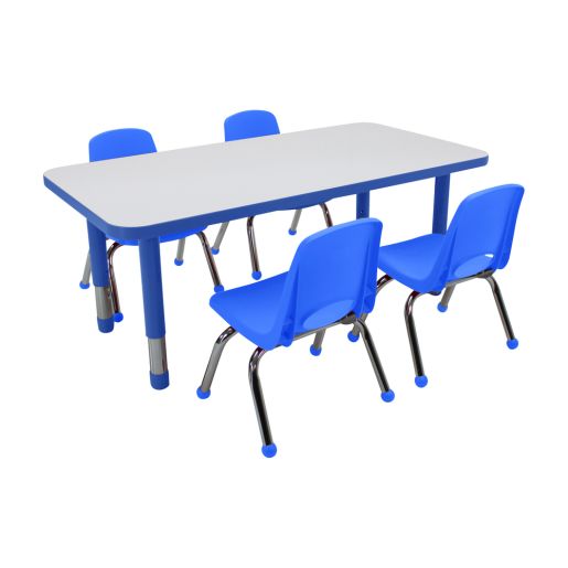 24" x 48" Rectangle Dry-Erase Activity Table with Chunky Legs and 10" Stack Chairs with Ball Glides, 5-Piece Set - White-Blue