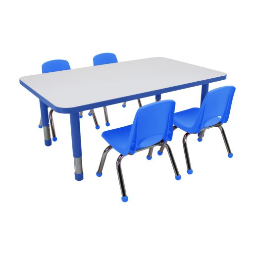 30" x 48" Rectangle Dry-Erase Activity Table with Chunky Legs and 10" Stack Chairs with Ball Glides, 5-Piece Set - White-Blue