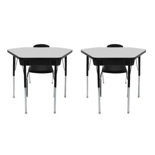 Petal Desk & 16" Stack Chair Set - Grey-Black (2-Pack-4-Piece)