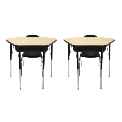 Petal Desk & 16" Stack Chair Set - Gray-Black (2-Pack-4-Piece)
