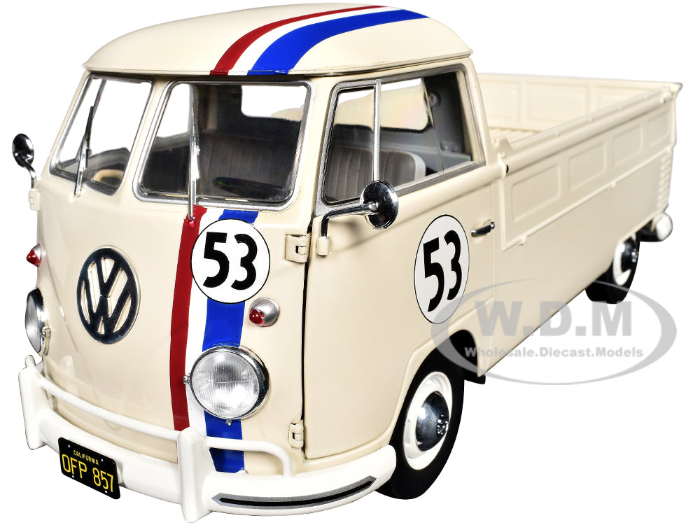 1950 Volkswagen T1 Pickup Truck Racer 53 Cream with Stripes 1-18 Diecast Model Car by Solido