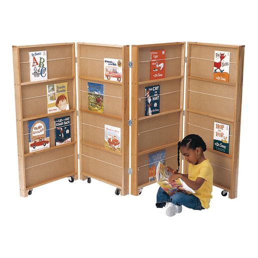 4 Section Double-Sided Mobile Library Bookcase