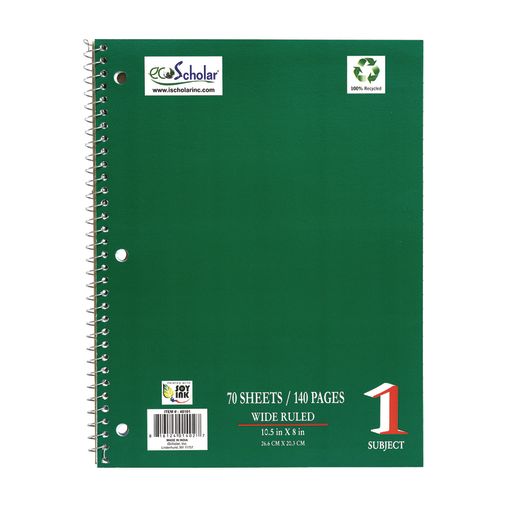 Spiral Notebook, 70 sheets - Green