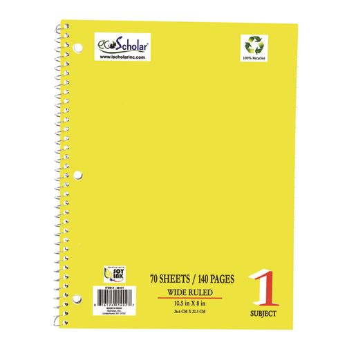 Spiral Notebook, 70 Sheets - Yellow