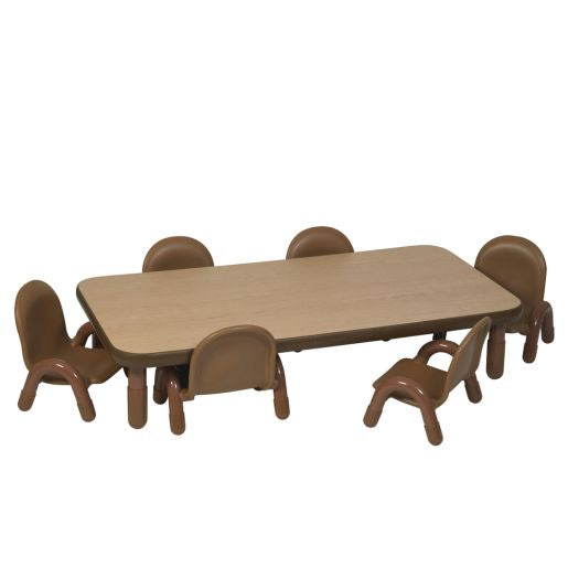 Angeles® BaseLine® Rectangular Toddler Table & Chair Set - 60"L x 30"W x 12"H Table w- 6 Chairs, Natural