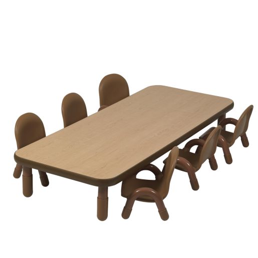 Angeles® BaseLine® Rectangular Toddler Table & Chair Set - 72"L x 30"W x 12"H Table with 6 Chairs, Natural