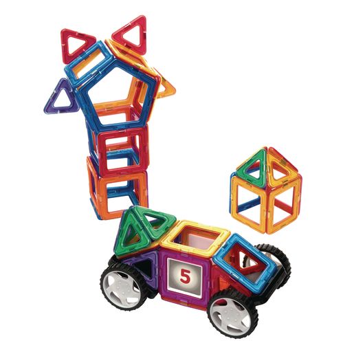 Excellerations® Magnetic Hinged Tiles with Wheeled Platforms STEM Construction Set for Kids, 66 Pieces