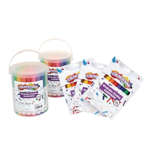 Colorations® Washable Chubby Markers - 2 Buckets & 3 Packs, 11 Colors