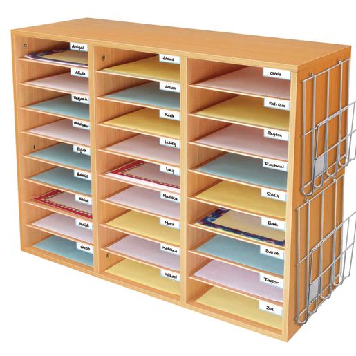 Really Good Stuff® Oak Color Mail Center & Paper Holders