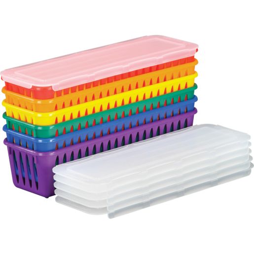 Really Good Stuff® Group Color for 6 - Plastic Pencil and Marker Storage Baskets with Lids