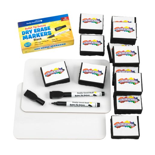 Really Good Stuff® 9" X 6" Mini-Magnetic Dry Erase Boards - Set Of 12 Boards, 12 Markers & 12 Erasers