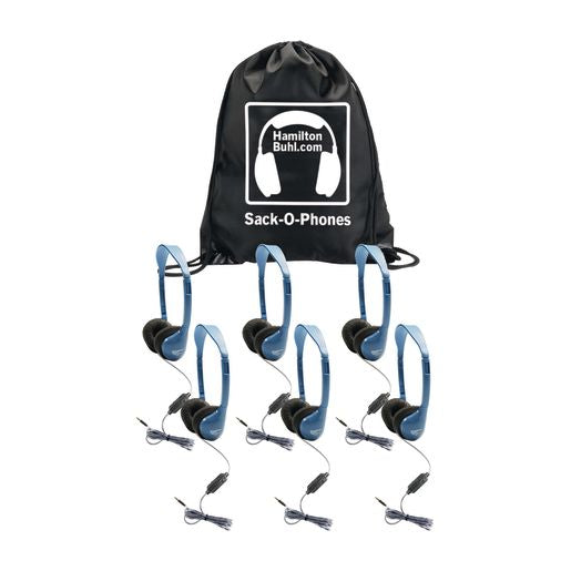 HamiltonBuhl Sack-O-Phones - 6 Pack: Headset with In-Line Microphone and Volume Control