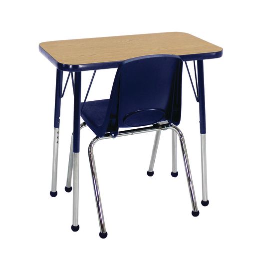 Single Student Table with 14"H Chair Set, Oak-Navy