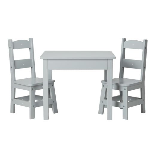 Wood Table and Chairs 3-Piece Set, Gray