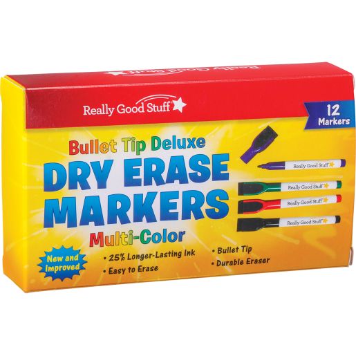 Really Good Stuff® Multi-Color Bullet Tip Deluxe Dry Erase Markers - 12 markers