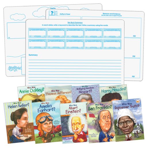 Who Was and ...? Student Comprehension Dry Erase Graphic Organizer Activity - Set Of 9 Books and 6 Two-Sided Dry Erase Graphic Organizer Boards - Pape