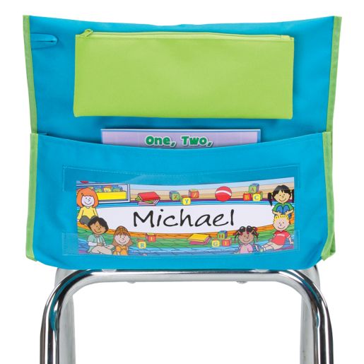 Early Childhood Deluxe Chair Pockets with Pencil Case- 36 Pack - Turquioise-Lime
