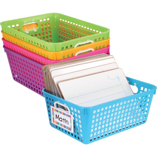 Really Good Stuff® Book Baskets, Large Rectangle with Label Holders - 5 Pack in Neon