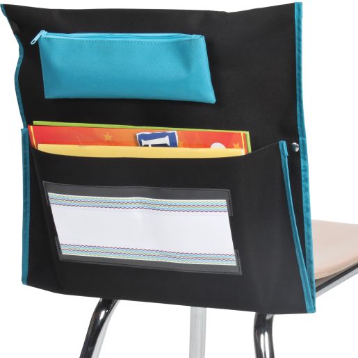 Deluxe Chair Pockets with Pencil Case - 36 Pack - Black-Turquoise