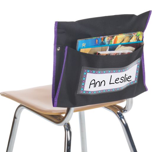 Classic Student Book Collection Chair Pockets - 6 Pack - Black- Purple