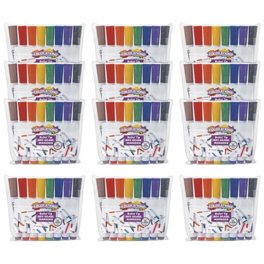 Colorations® Dry Erase Markers, Bullet Tip - 8 Colors,12 Sets