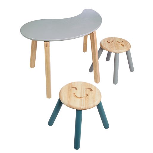 Excellerations® Sustainably Harvested Rubber Wood Yang Table with Sad and Happy Emotion Stools