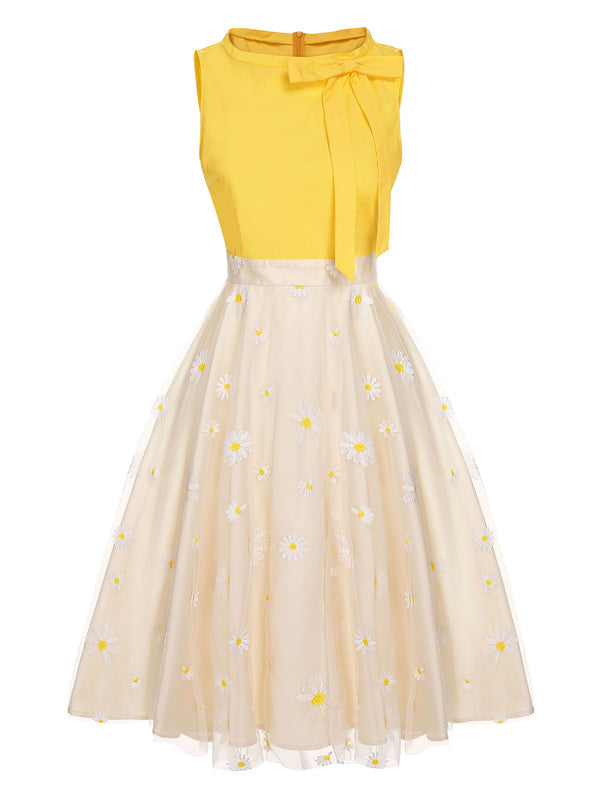 Retro Stage Yellow & White Daisy Print Swing Dress Size XL