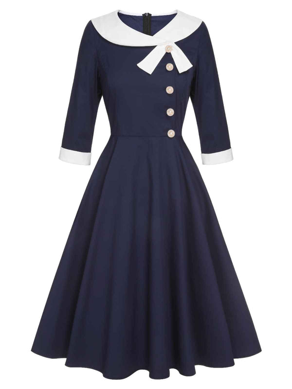 Vintage Sailor Bottom Demi Swing Dress Navy Blue,M
