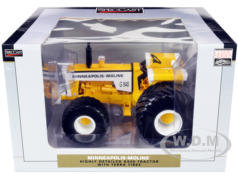 Minneapolis-Moline G940 Tractor with Terra Tires Yellow and White "Classic Series" 1-16 Diecast Model by SpecCast
