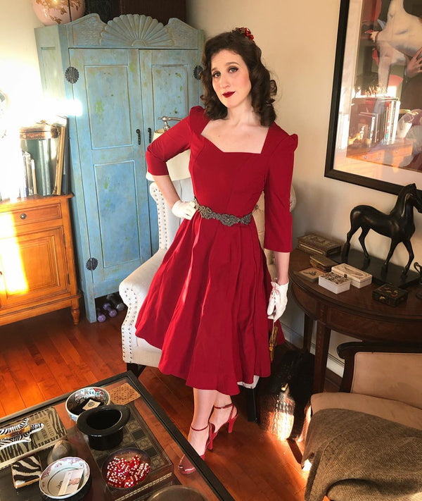 1950s Solid 3-4 Sleeve Swing Dress Wine Red | Size Large